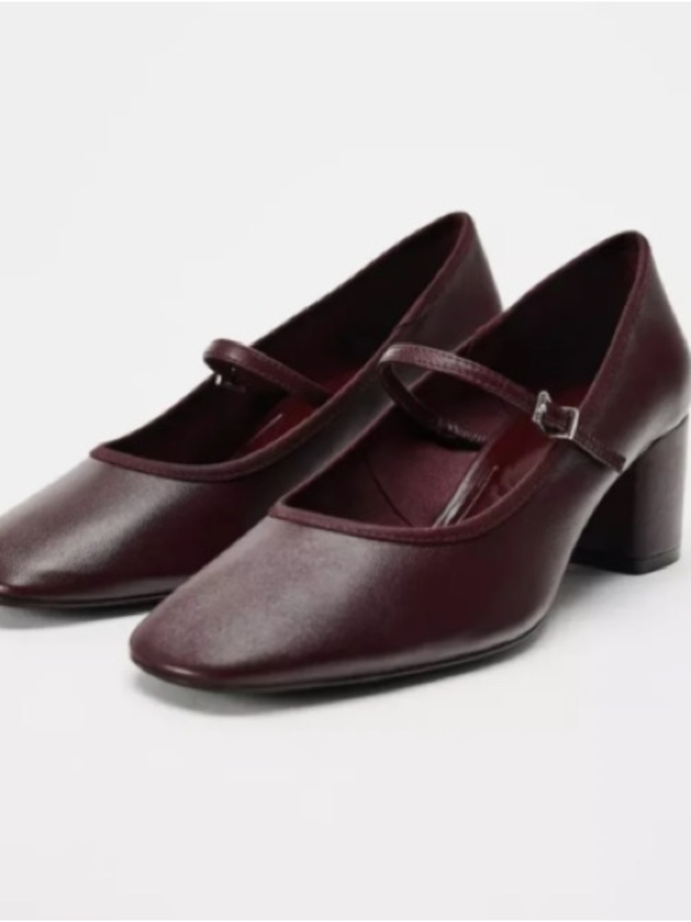 Zara Classic Mary Jane Block Heel Pumps in Burgundy (NEW WITH TAGS)